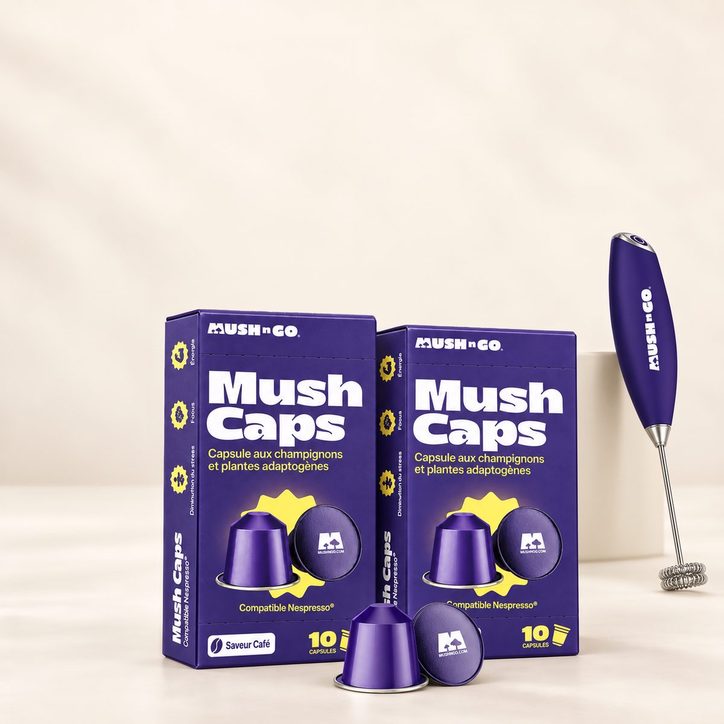 Contenu du pack Découverte : 2 boîtes Mush Caps et le mousseur
