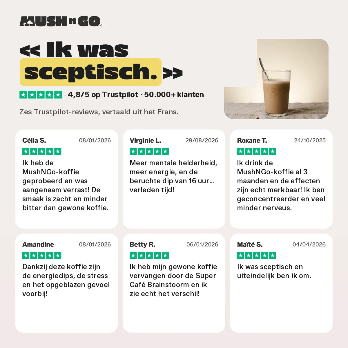 Zes Trustpilot-beoordelingen, vertaald uit het Frans