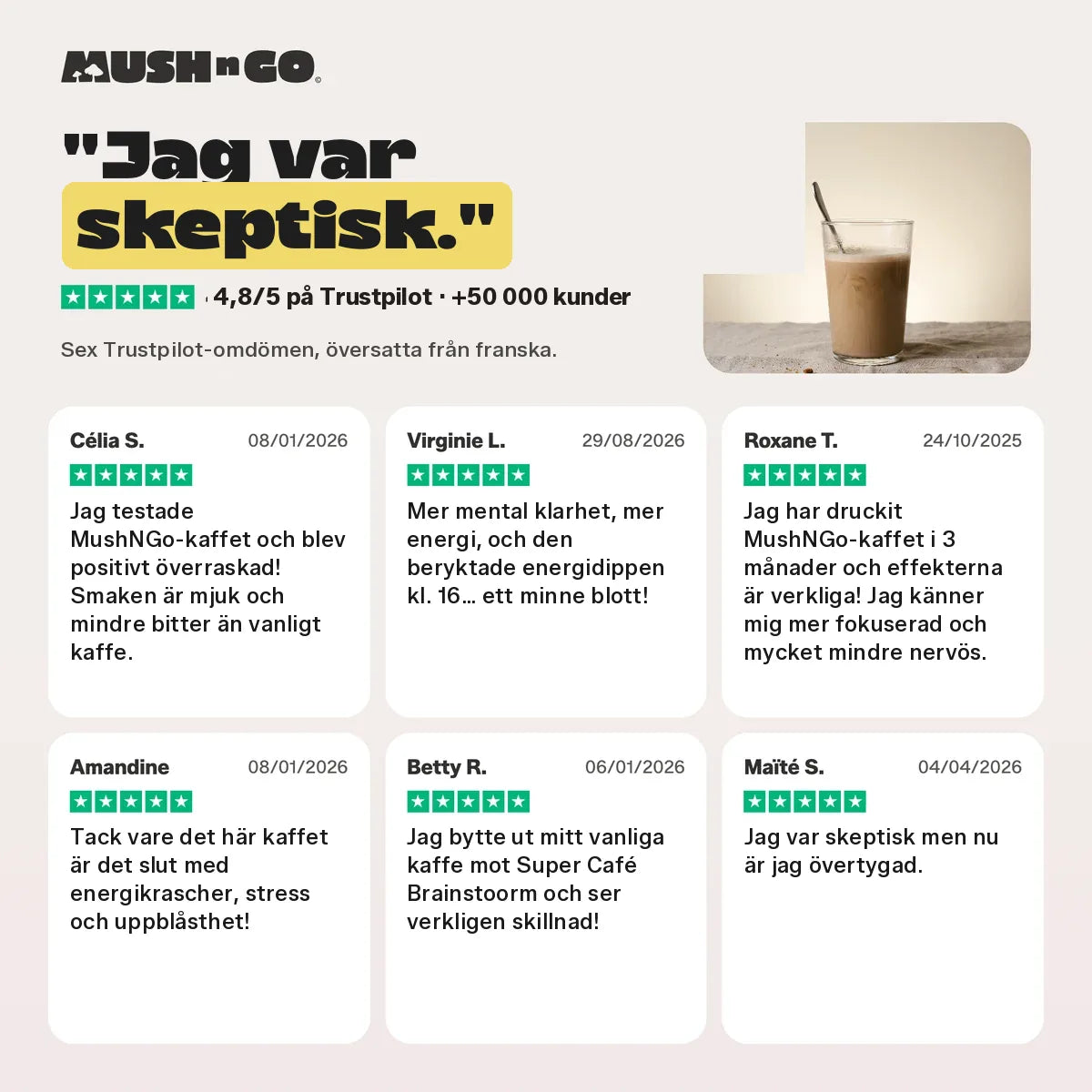 Sex omdömen från Trustpilot, översatta från franska