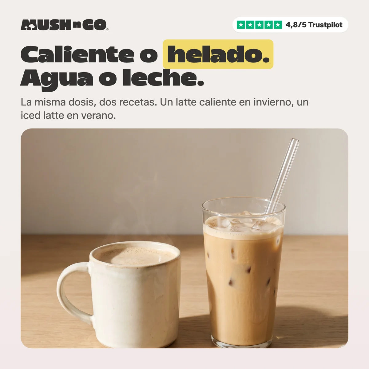 Caliente o helado, agua o leche
