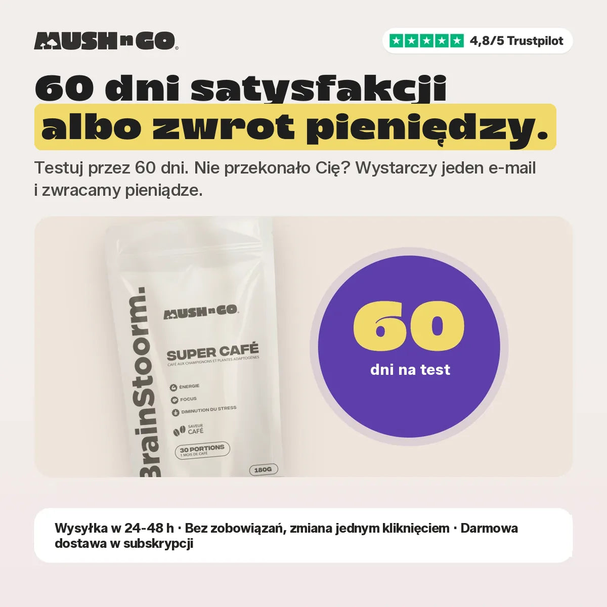 60 dni gwarancji zwrotu pieniędzy