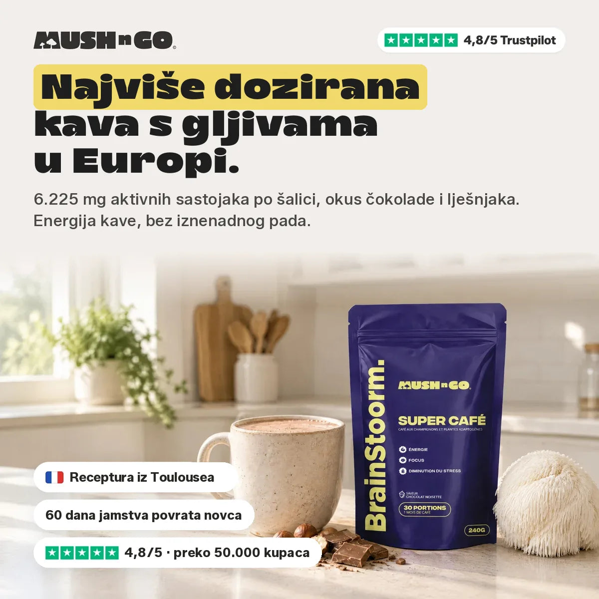 Brainstoorm Chocolat, najjače dozirana kava s gljivama u Europi