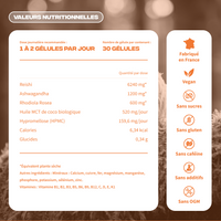 Valeurs nutritionnelles Anti-Stress Mush n Go - Vegan, sans gluten, sans caféine, sans additifs, fabriqué en France