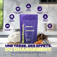 Bienfaits Brainstoorm Super Café - concentration énergie digestion immunité zéro crash - Mush n Go