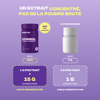 Sommeil+ Mush n Go : ratio d'extraction 15:1 — 1 g d'extrait equivaut a 15 g de reishi
