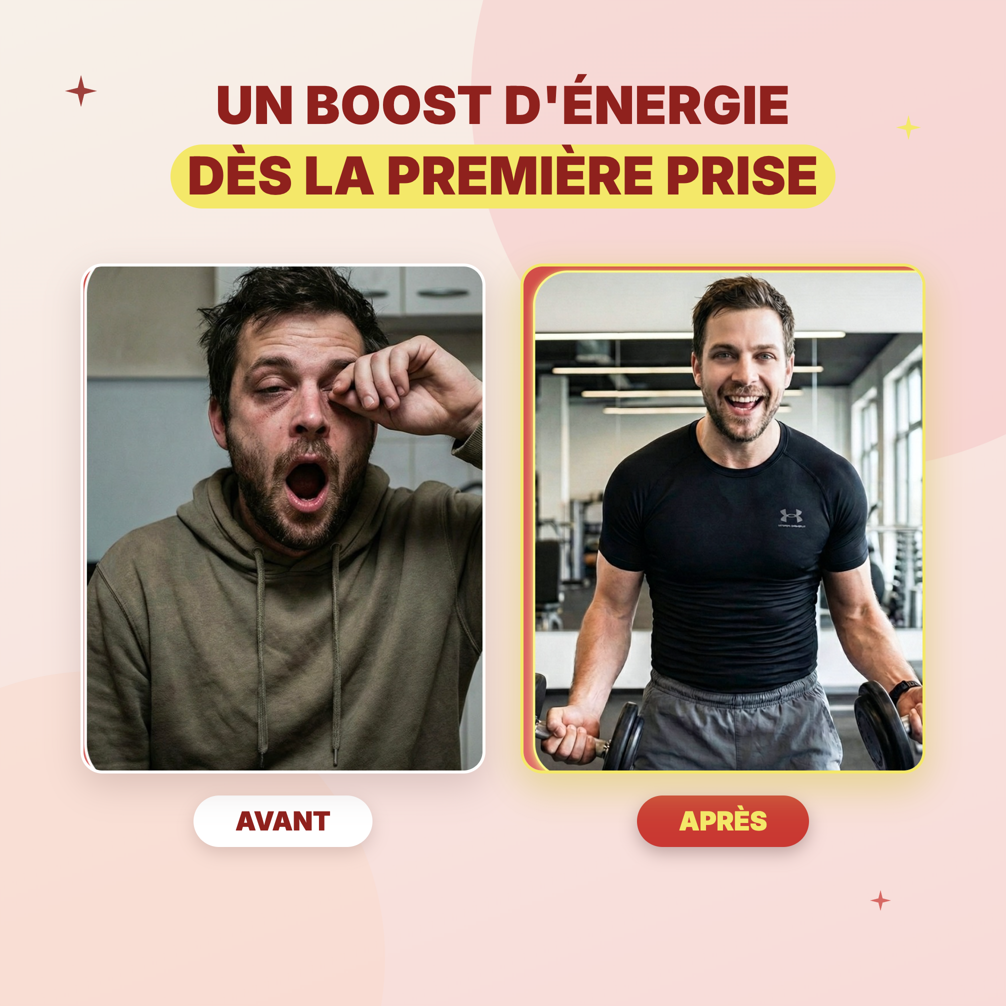 Avant et après Énergie Mush n Go - Un boost d'énergie dès la première prise