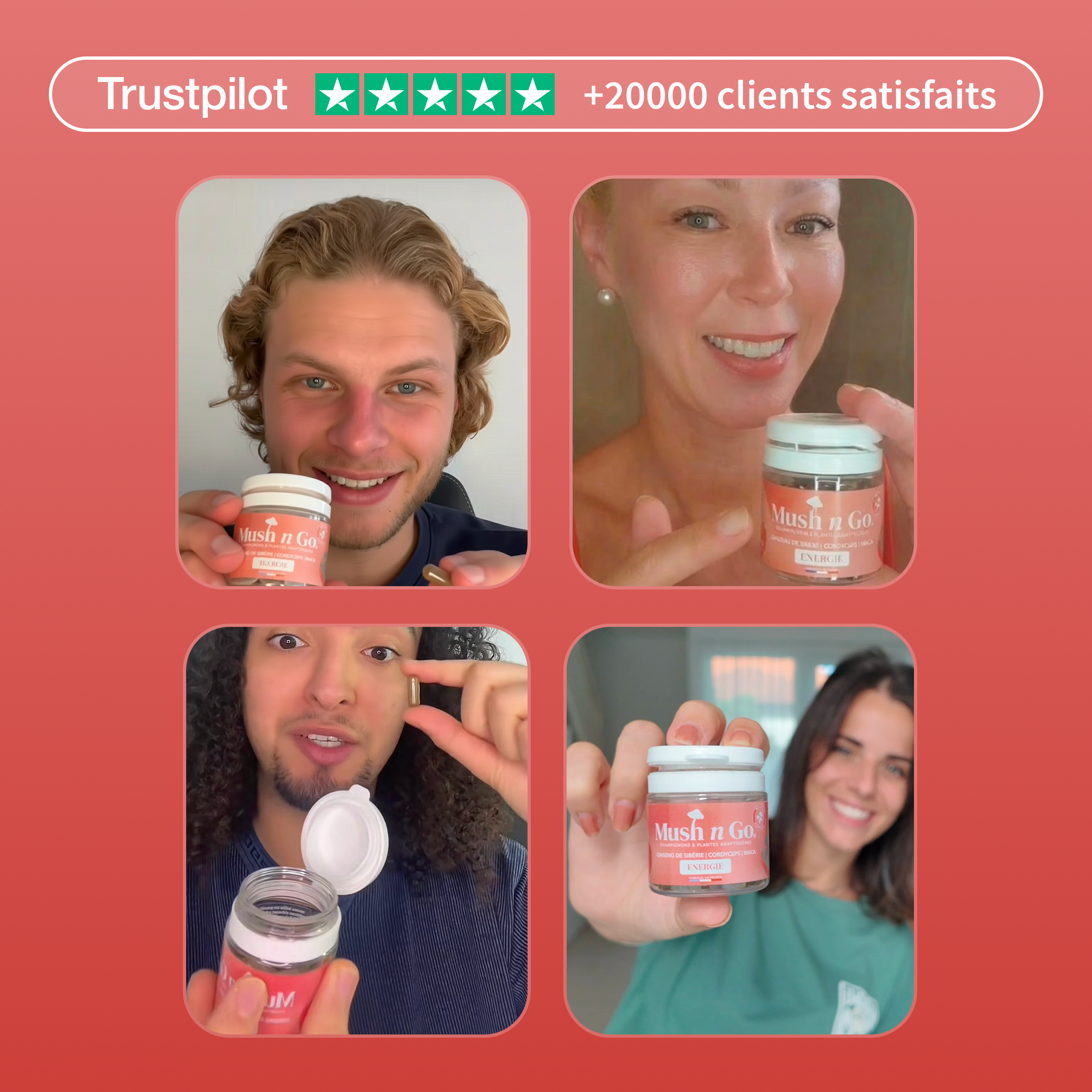 Avis clients Énergie Mush n Go - Trustpilot 5 étoiles, plus de 20000 clients satisfaits