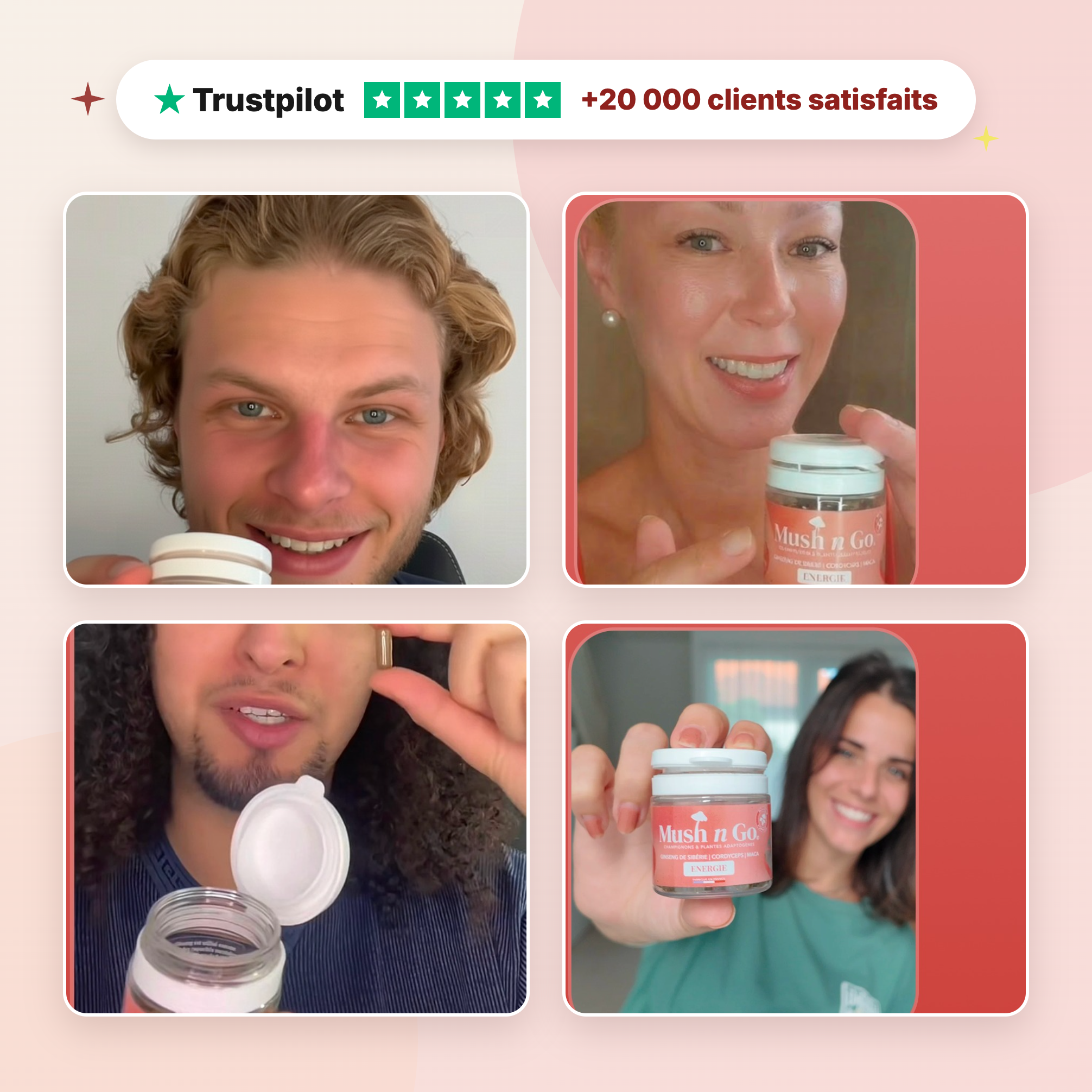 Avis clients Mush n Go Énergie - Trustpilot 5 étoiles, plus de 20000 clients satisfaits