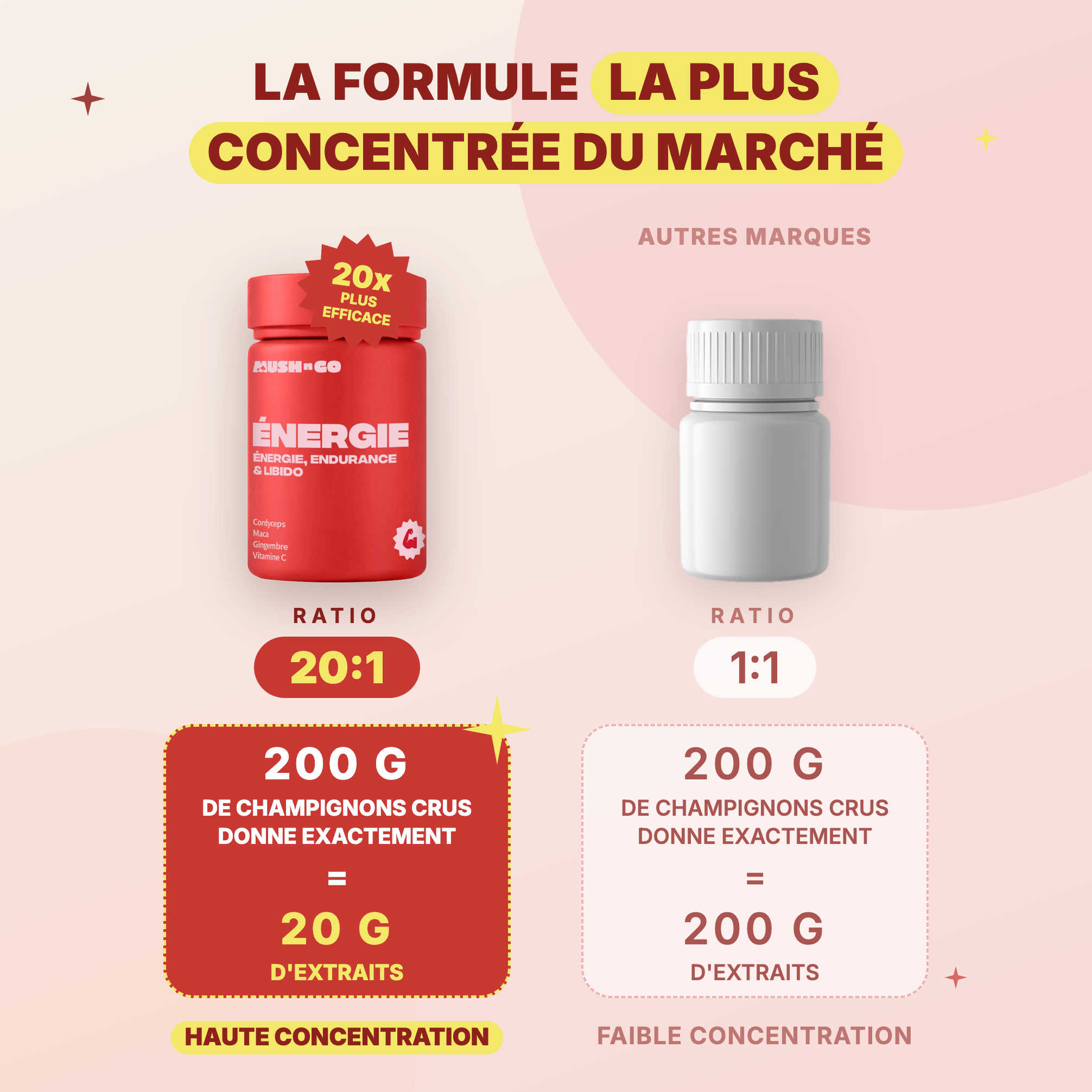 Énergie Mush n Go - Formule concentrée, ratio 20:1, extraits de champignons