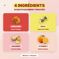 4 ingrédients Énergie Mush n Go - Cordyceps, Maca, Gingembre et Vitamine C