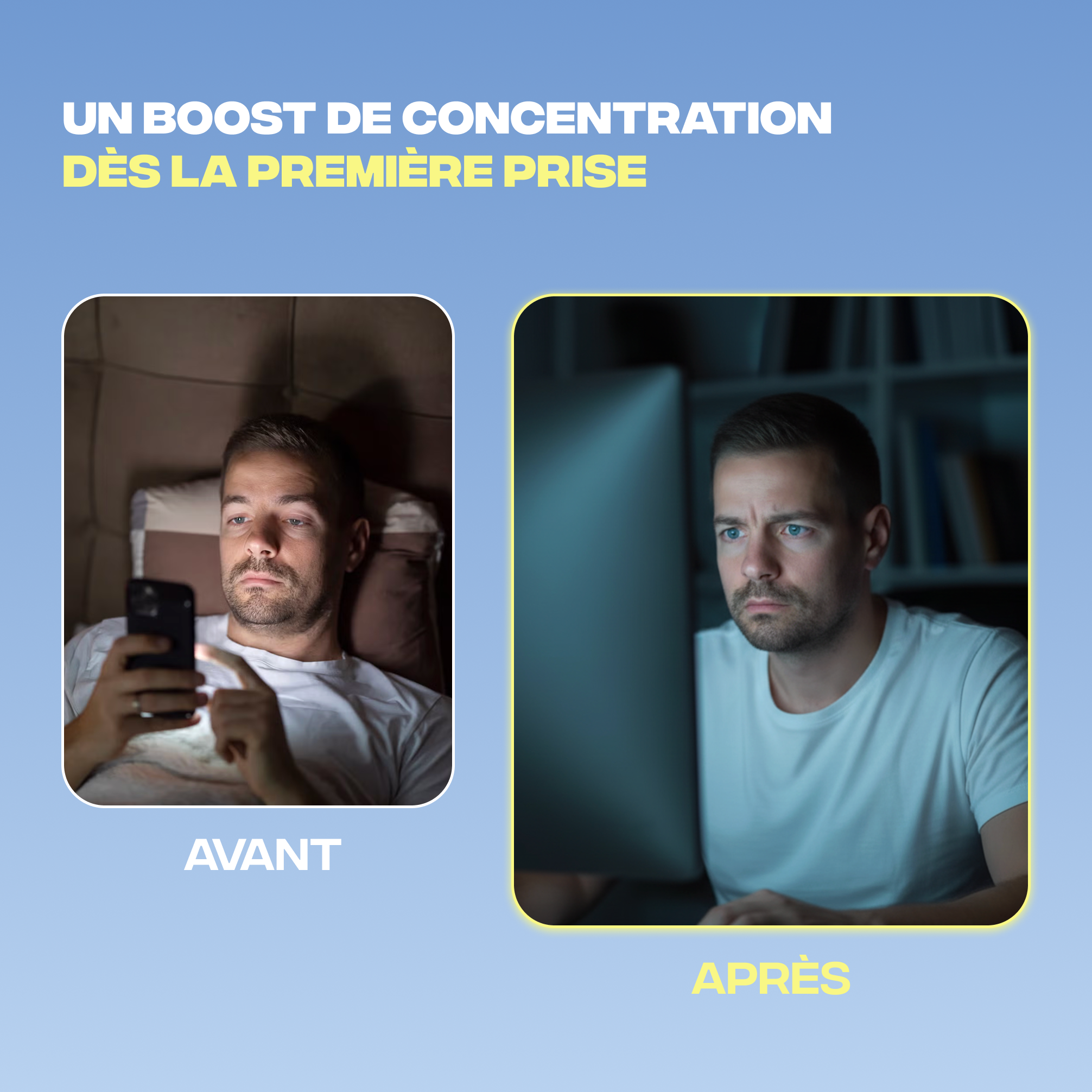 Avant et après Focus Mush n Go - Un boost de concentration dès la première prise