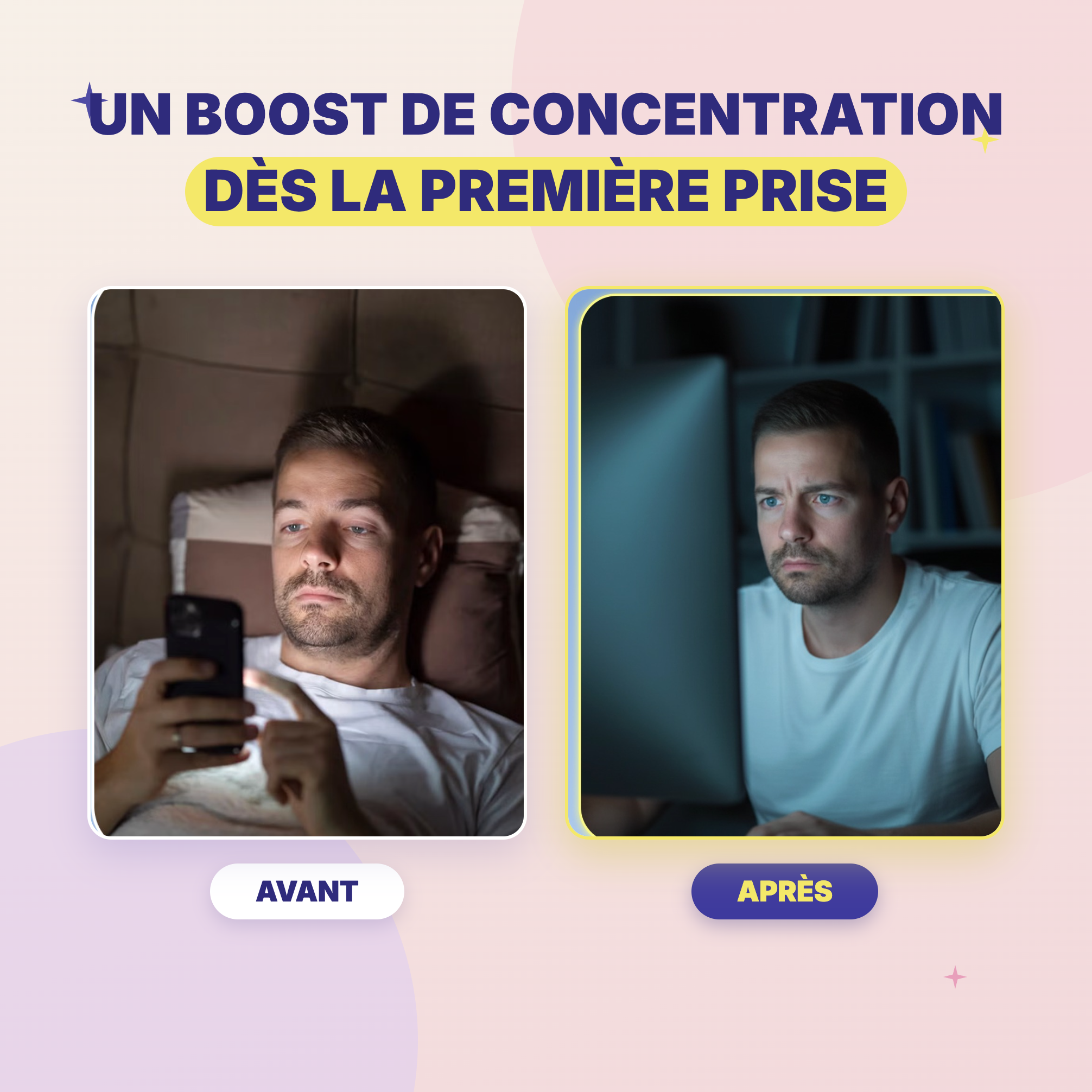 Avant et après Focus Mush n Go - Un boost de concentration dès la première prise