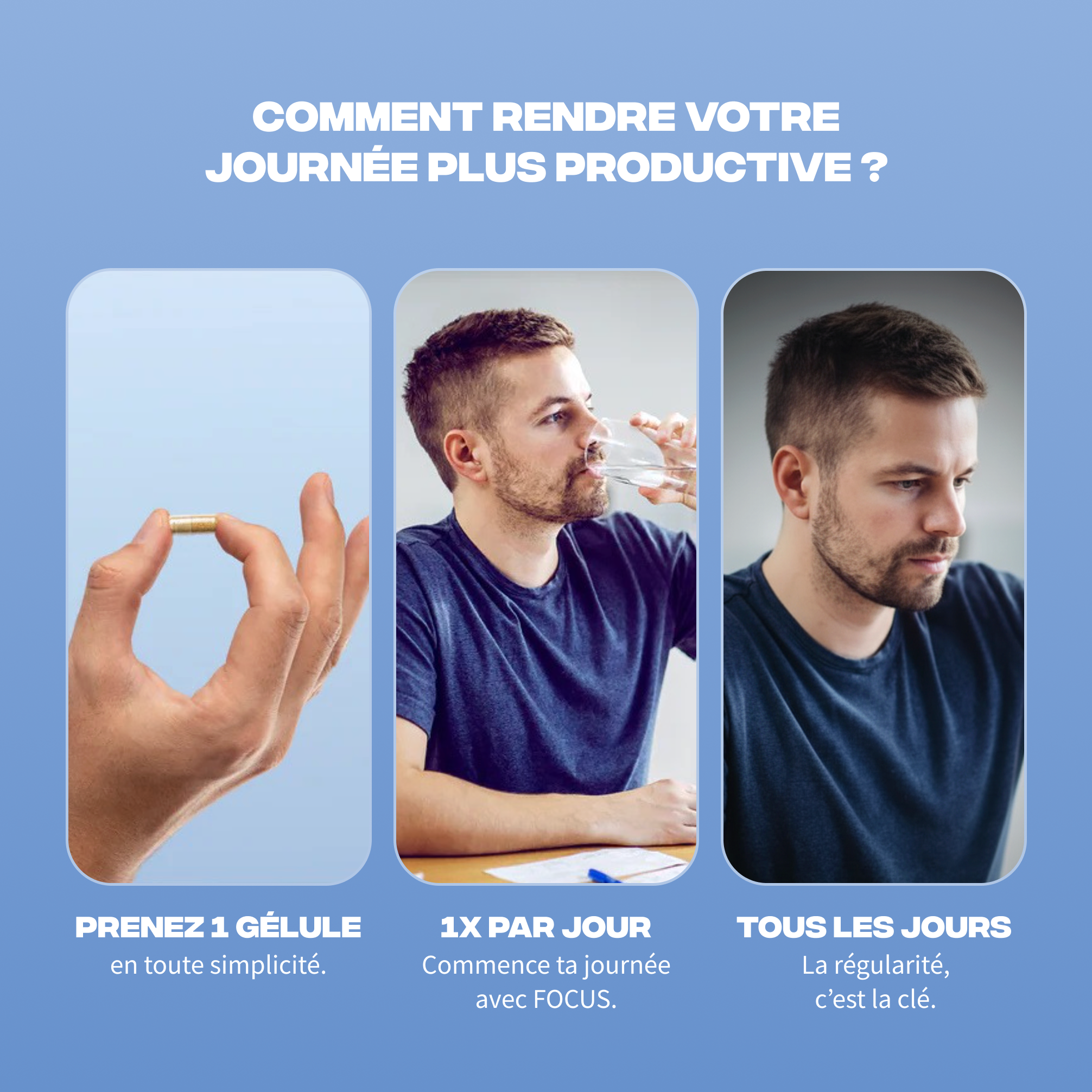 Posologie Focus Mush n Go - 1 gélule par jour pour une journée plus productive