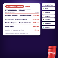 Valeurs nutritionnelles Énergie - Cordyceps, Maca, Gingembre et Vitamine C