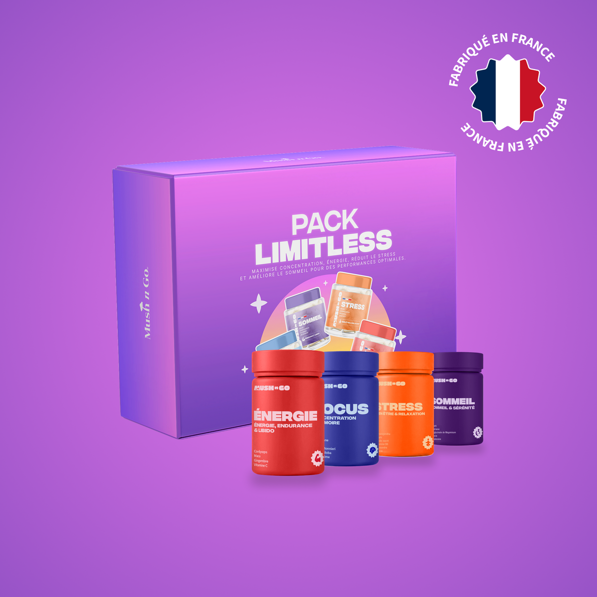 Pack Limitless Mush n Go — packshot coffret avec pots v2, façonné en France