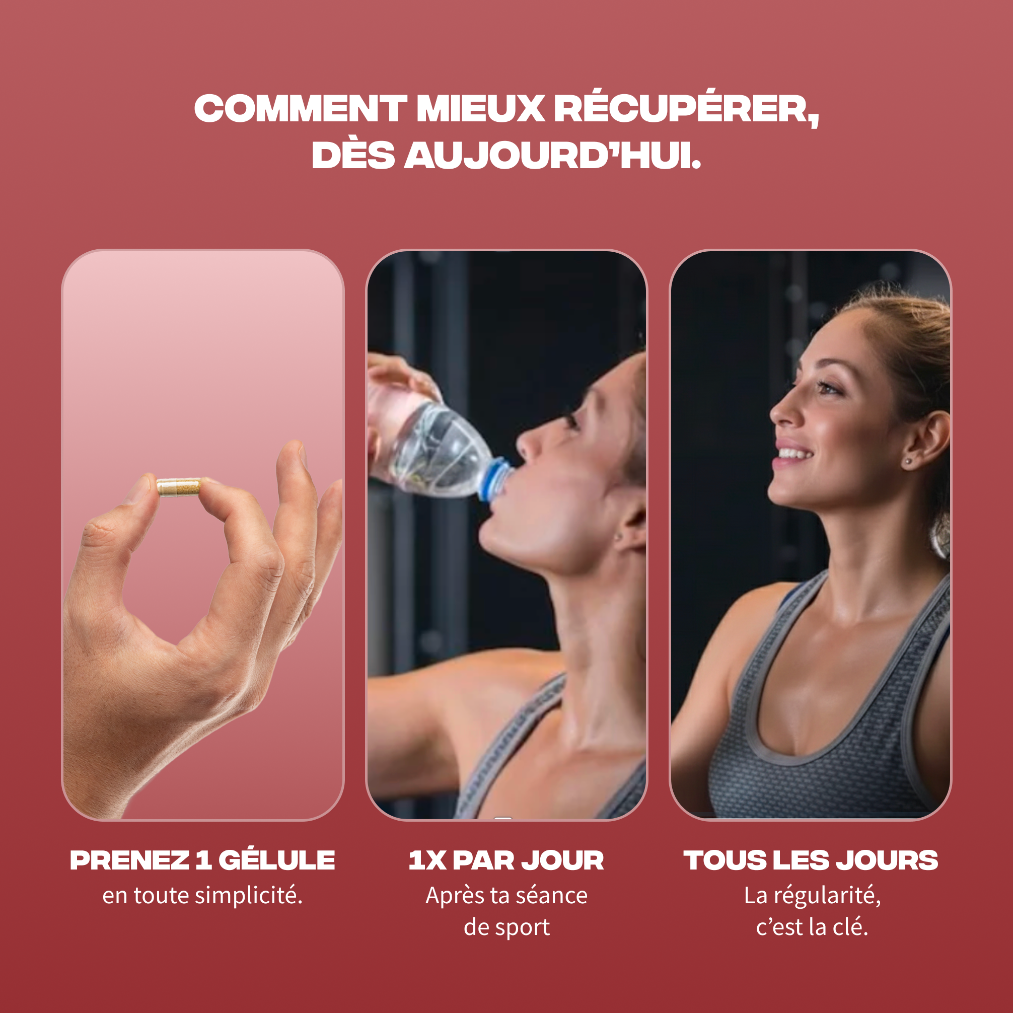 Posologie Récupération Musculaire Mush n Go - Prenez 1 gélule par jour après votre séance de sport tous les jours