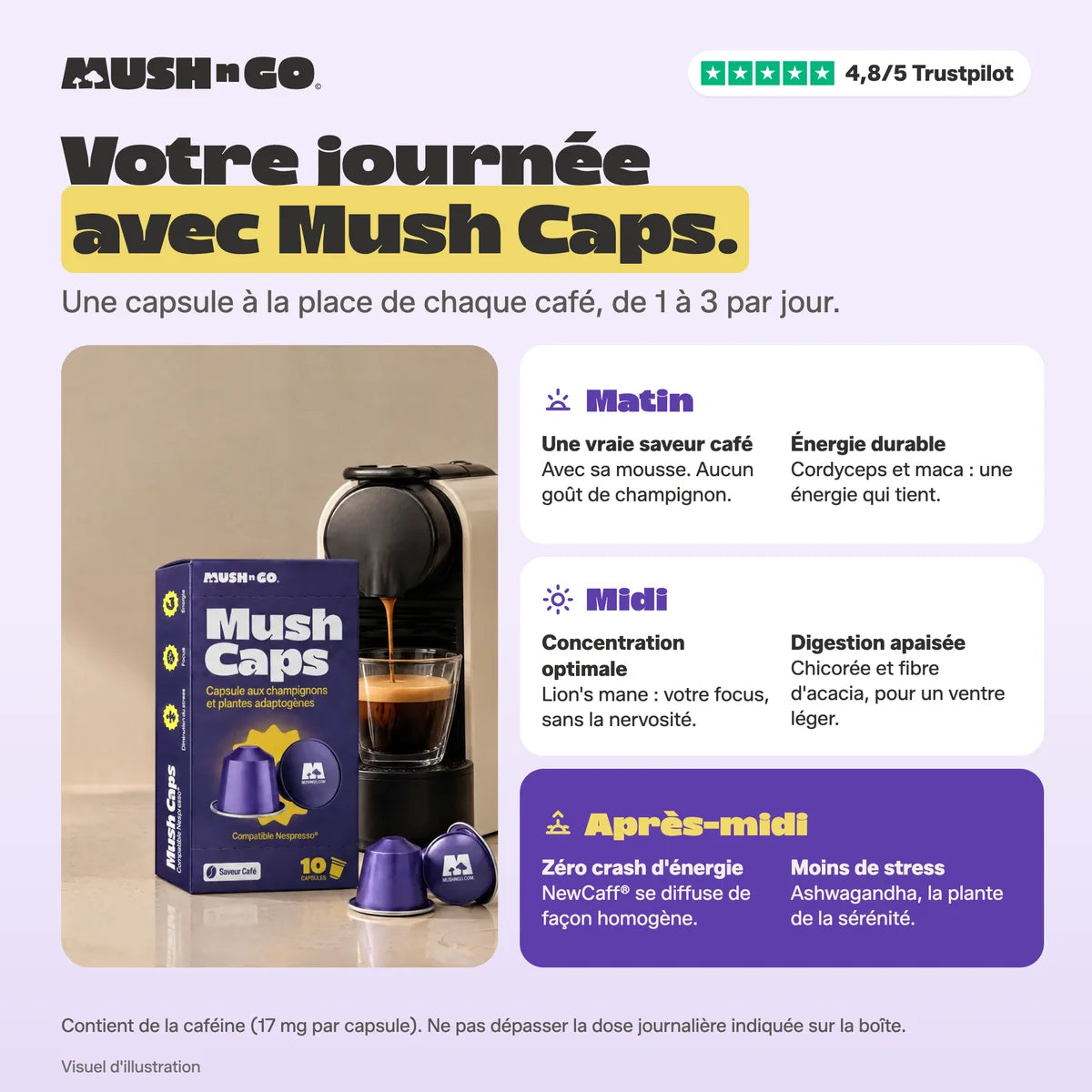 Your day with Mush Caps: morning, midday, afternoon
