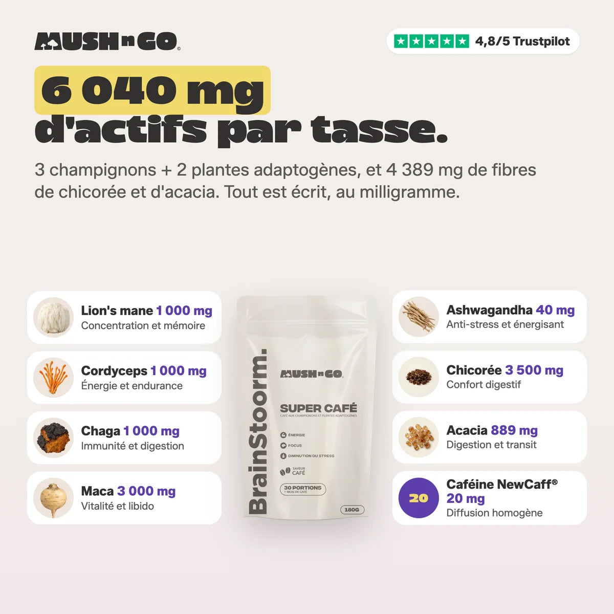6 040 mg hatóanyag csészénként, összetevőről összetevőre
