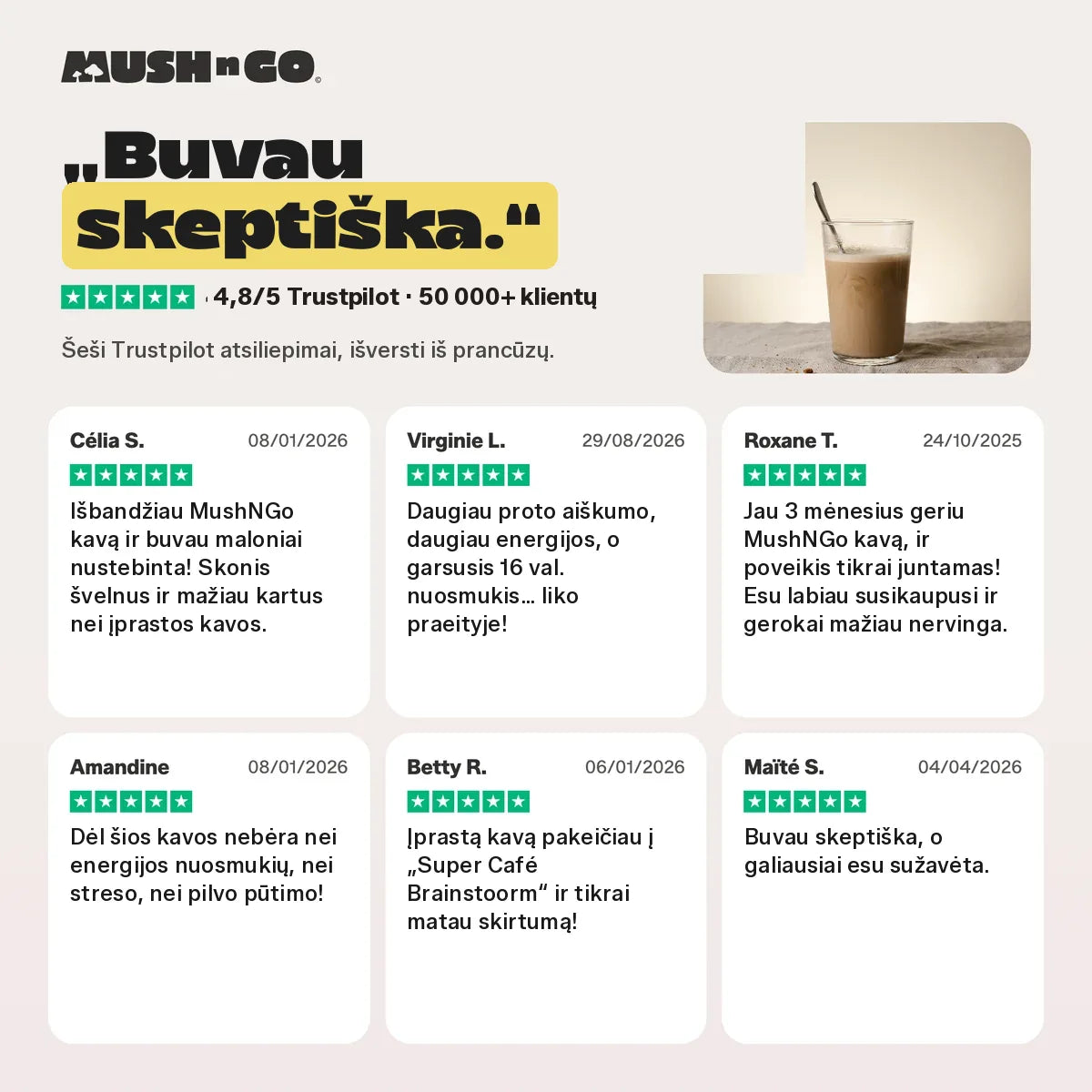 Šeši „Trustpilot“ atsiliepimai, išversti iš prancūzų kalbos