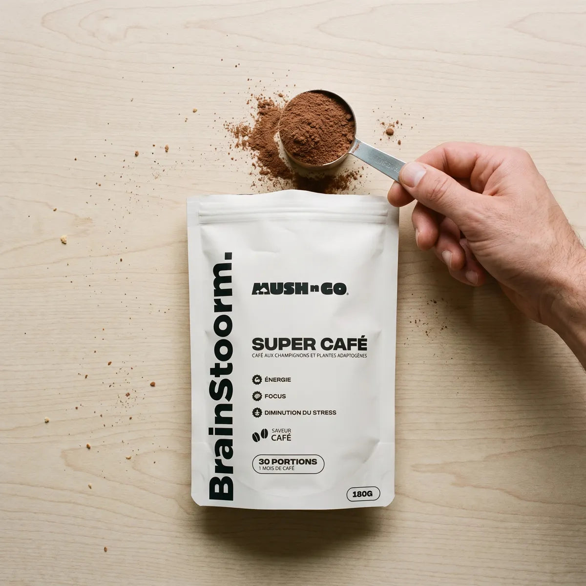 Measure 2 level scoops of powder