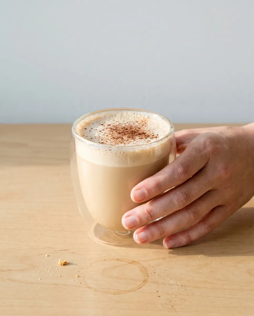 A Brainstoorm Café latte held in two hands