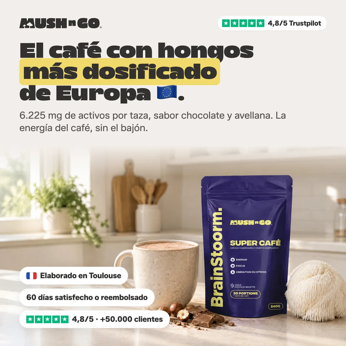 Brainstoorm Choco, el café con hongos más dosificado de Europa