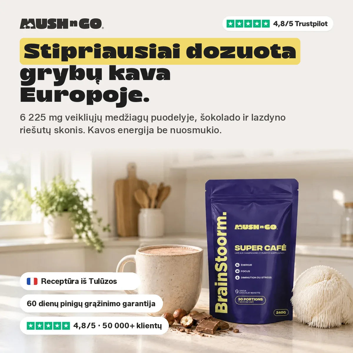 Brainstoorm Chocolat – koncentruočiausia grybų kava Europoje