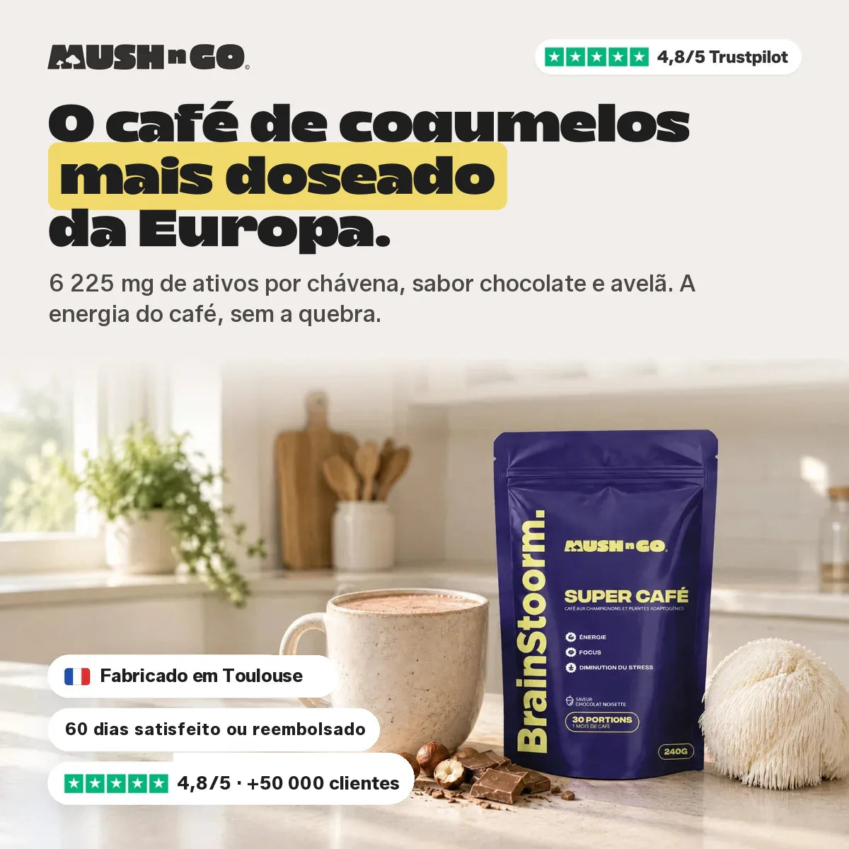 Brainstoorm Chocolat, o café de cogumelos mais doseado de França