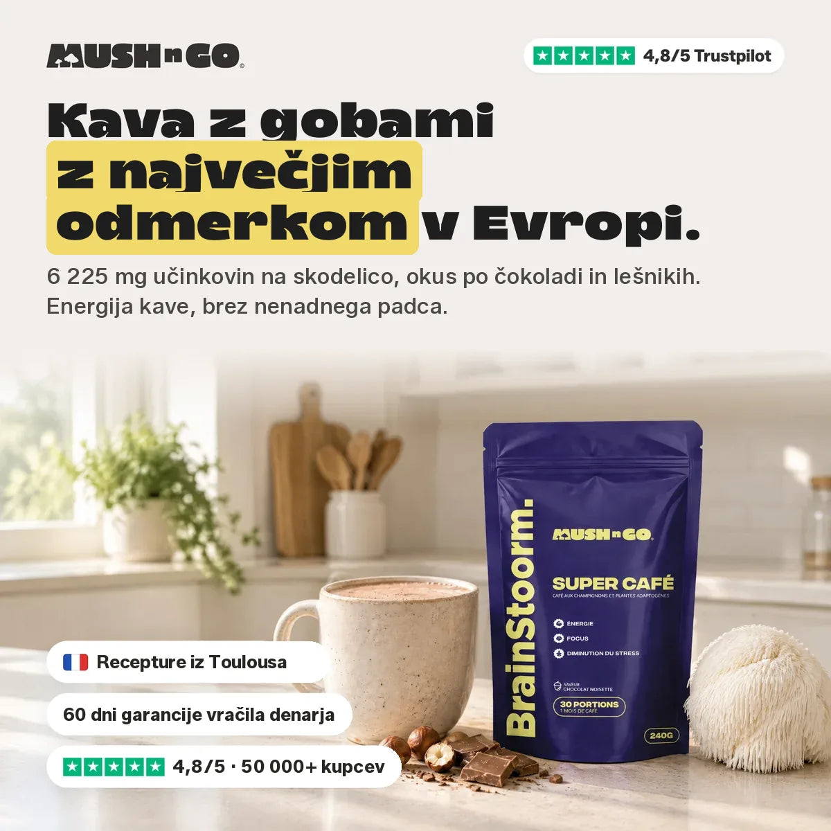 Brainstoorm Chocolat, najbolj koncentrirana kava z gobami v Evropi