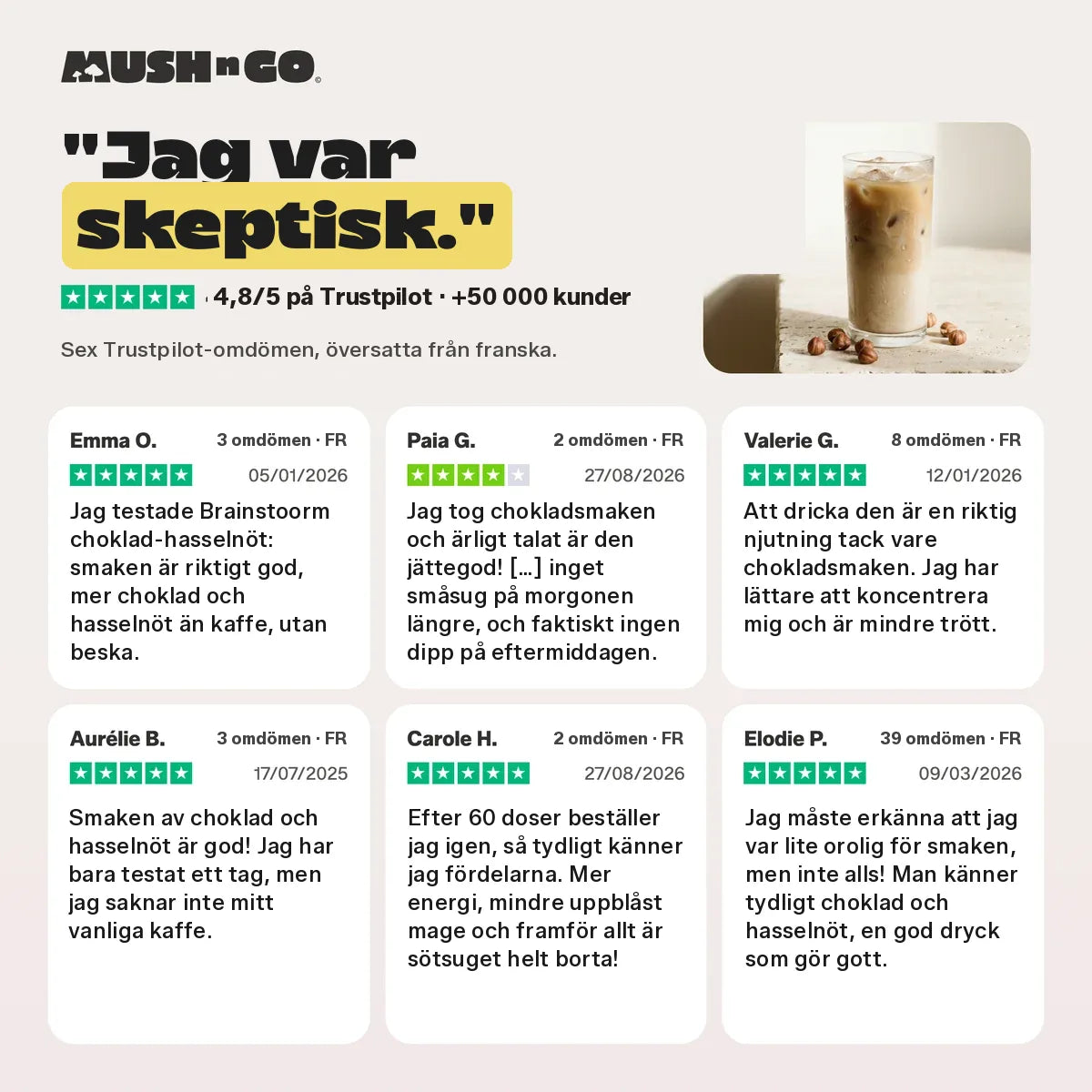 Sex omdömen från Trustpilot, översatta från franska