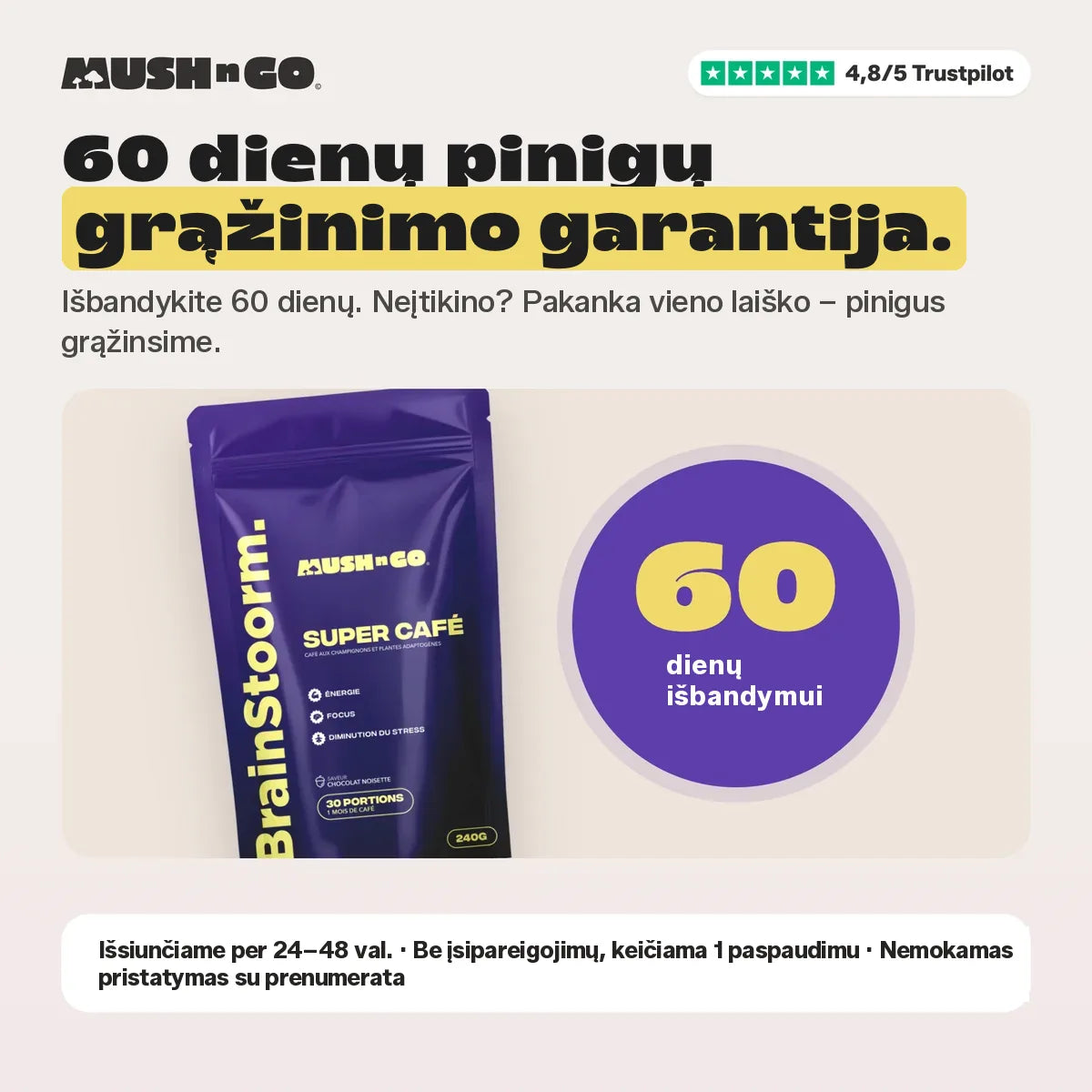60 dienų pinigų grąžinimo garantija