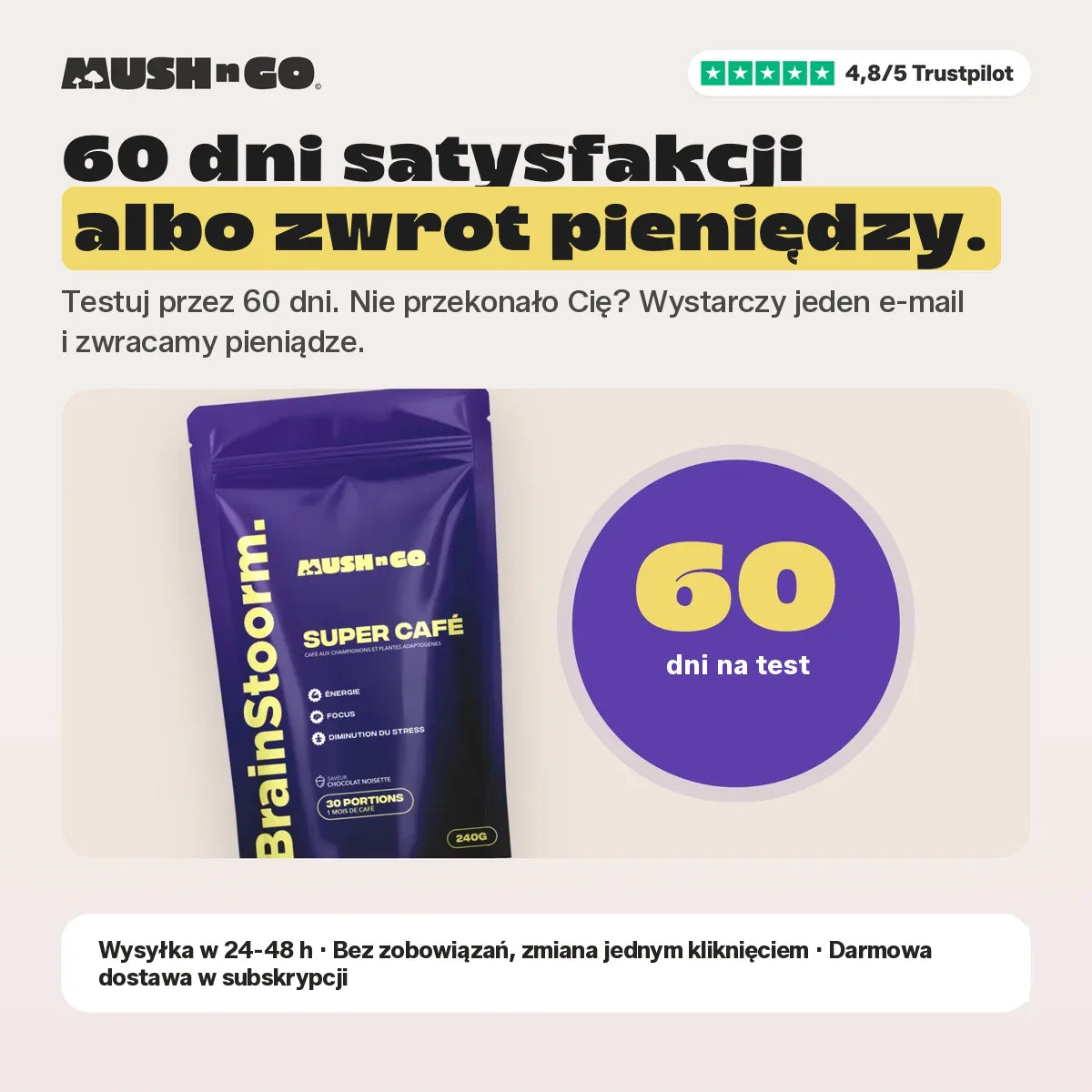 60 dni gwarancji zwrotu pieniędzy